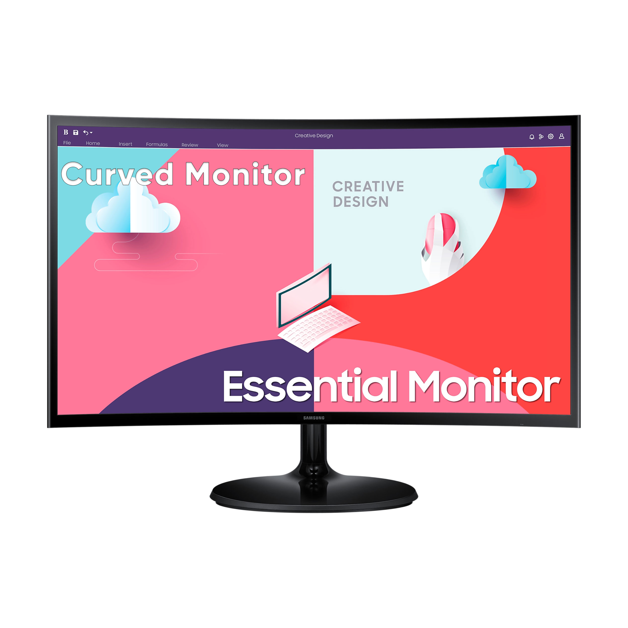 مانیتور خمیده سامسونگ مدل Essential LS24C360 سایز 24 اینچ، رزولوشن Full HD، پنل VA، نرخ بروزرسانی تصویر 75 هرتز، یک پورت HDMI و یک پورت D-SUB، دارای قابلیت FreeSync