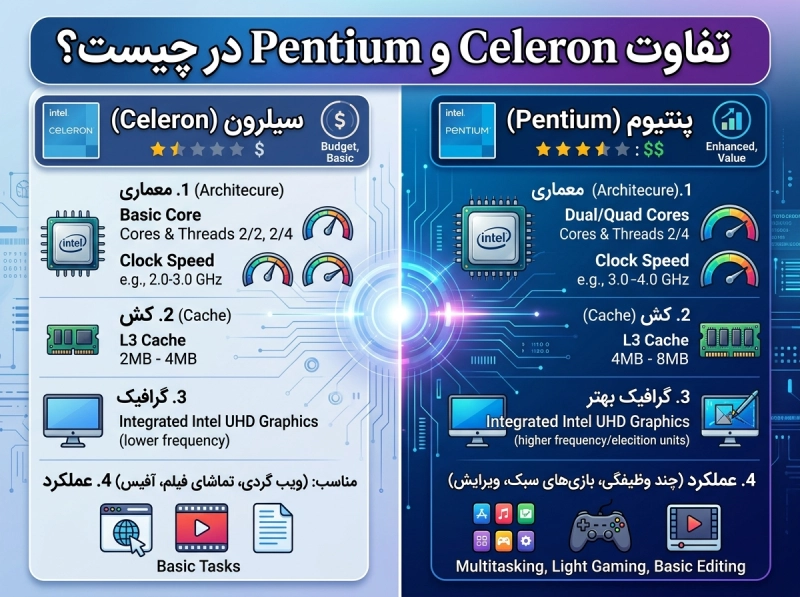 تفاوت Celeron و Pentium در چیست؟
